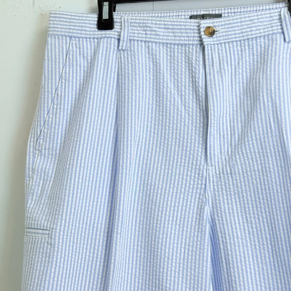 Saddlebred Mens Blue White Seersucker Pleated Shorts Striped Elastic Waist 38